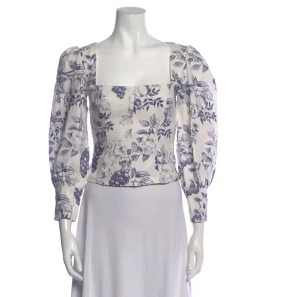 REFORMATION Linen Floral Stilton Puff Sleeve Top Carla XS Size 0 Worn Once